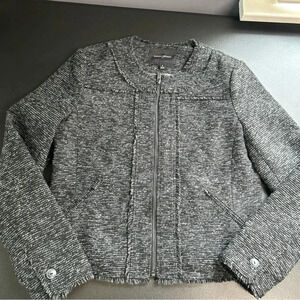 Banana Republic‎ Women’s  8 Wool Blend Full Zip Jacket Black Gray Fringe Lined
